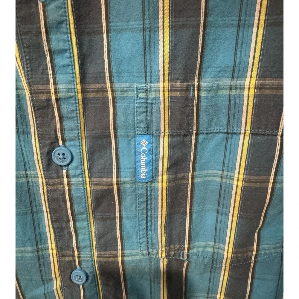 COLUMBIA Men's Long Sleeve Plaid Shirt Jacket Large L Tall Blue Casual Rugged